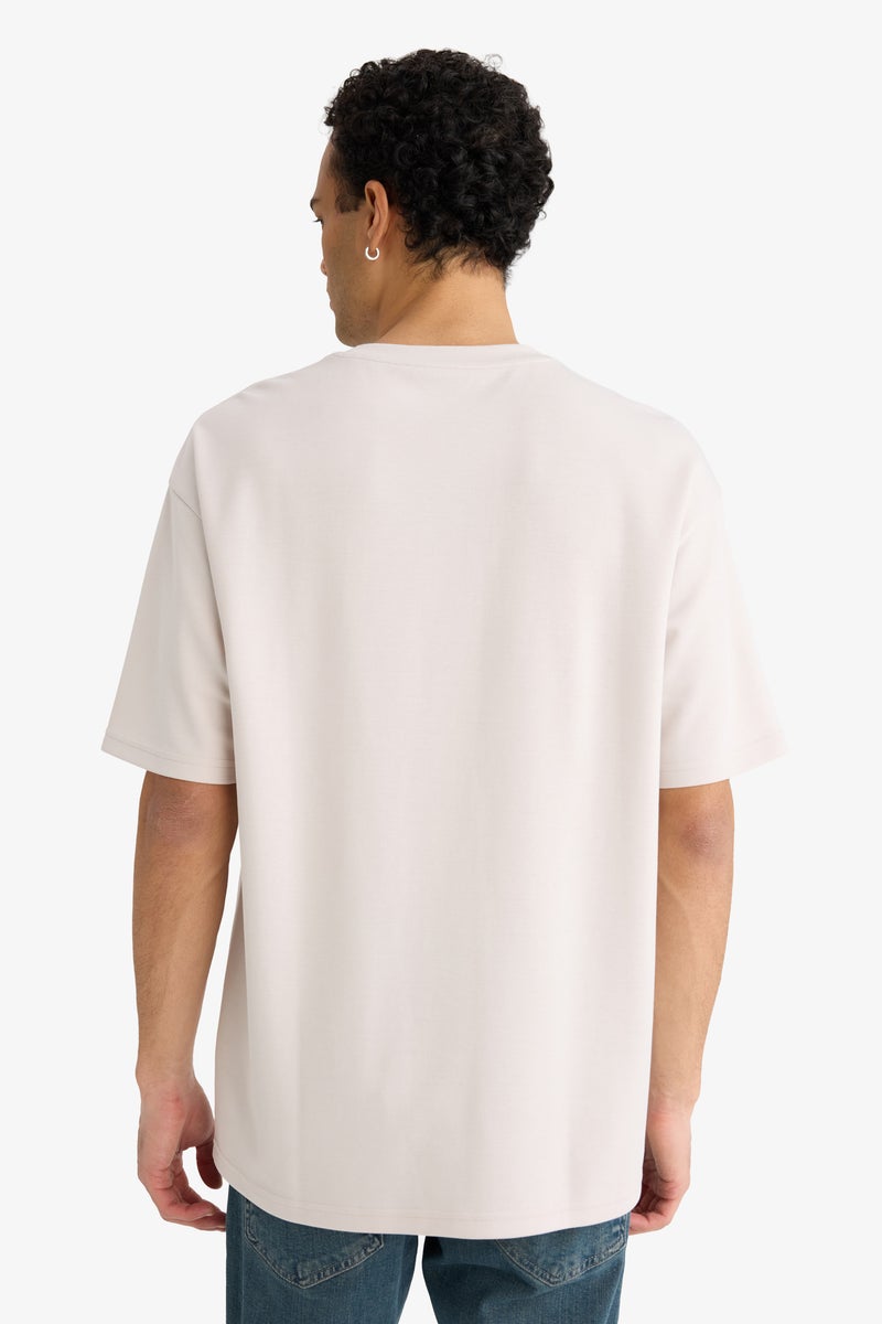 DeFacto Beige Man Boxy Fit Crew Neck Short Sleeve Printed T-Shirt Casual - Image 5